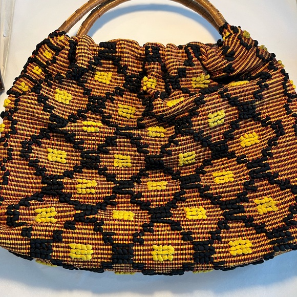 Vintage Handbags - Vintage Yellow & Black Beaded Women’s Tote Bag